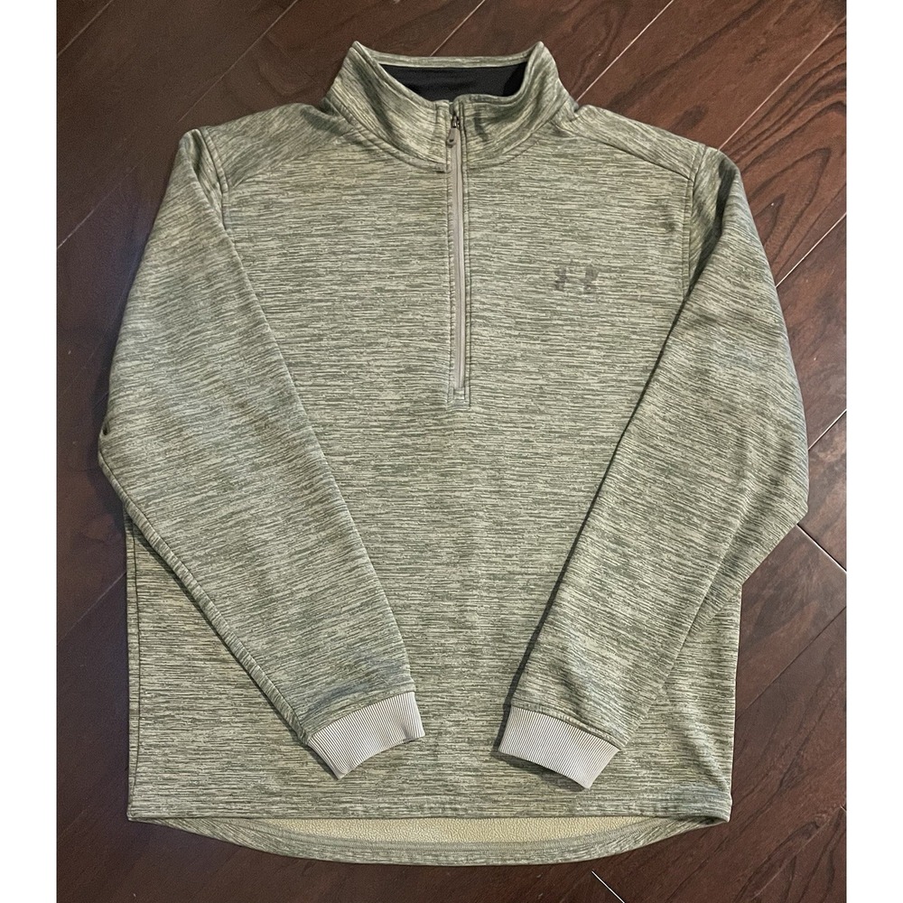 Under Armour Pullover Mens Lg Green ColdGear 1/4 Zip Heathered Fleece Top Sporty